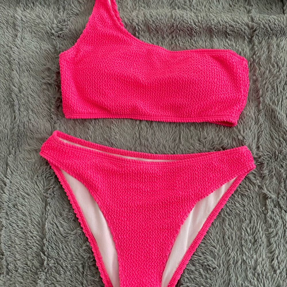 Hot Pink One-Shoulder Bikini Set